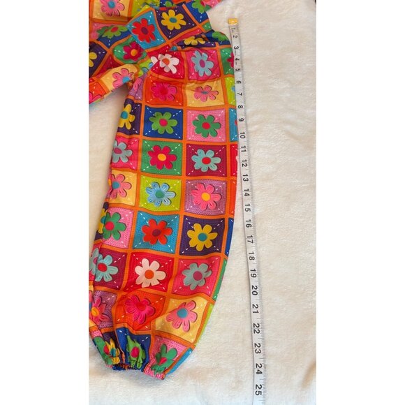 Retro-Inspired Floral Print Artsy Long Sleeve Blouse Multicolor Womens Small - Picture 9 of 10